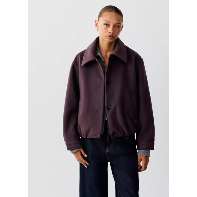 Manteau court col chemise grenat <span itemprop=