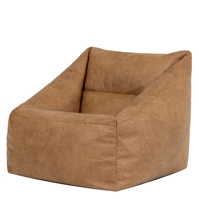 Pouf fauteuil en imitation cuir, végan Oeko-Tex® - NATALIA Couleur brun <span itemprop=