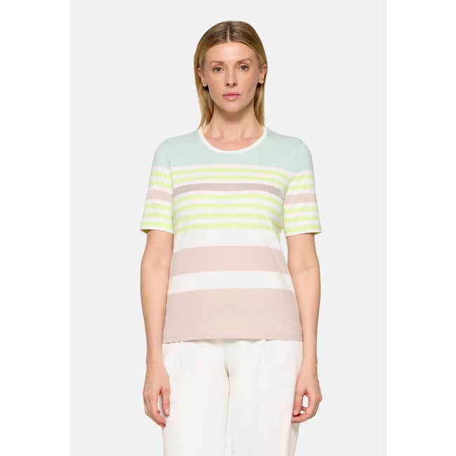T-shirt basique à rayures horizontales beige/green <span itemprop=
