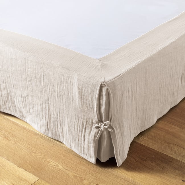 Cache sommier, en 100 % Gaze de coton, avec volant 30 cm naturel <span itemprop=