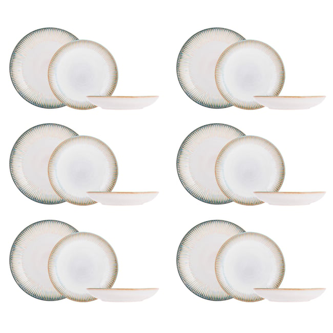 Service de table en grès 18 Pièces, LISTRA Couleur bleu-beige <span itemprop=