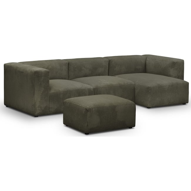 Canapé d'angle à droite modulable 4 places en velours côtelé + pouf - MODULO Couleur vert kaki <span itemprop=