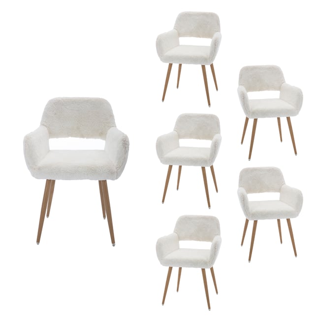 Lot de 6 chaises de salle à manger fauteuil scandinaves en tissu effet poil de lapin, CROMWELL PELUCHE - MEUBLES COSY