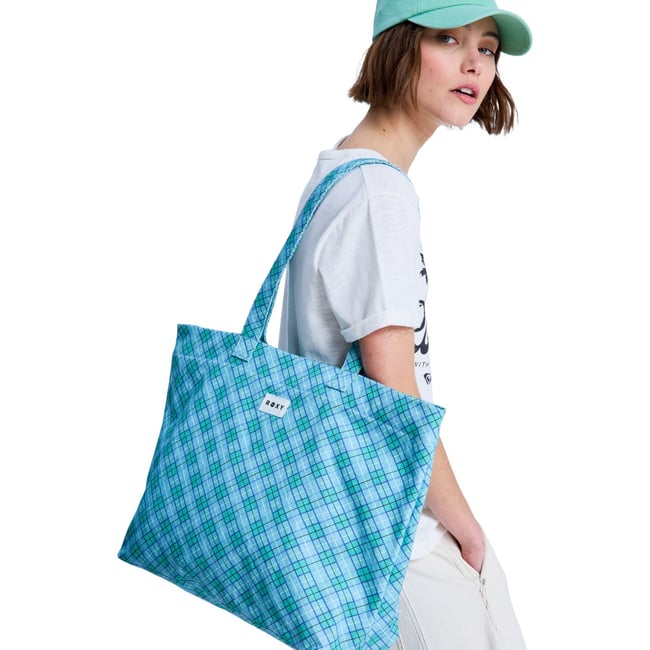 Grand sac tote SWEETER THAN HONEY. vert katydid as if plaid <span itemprop=