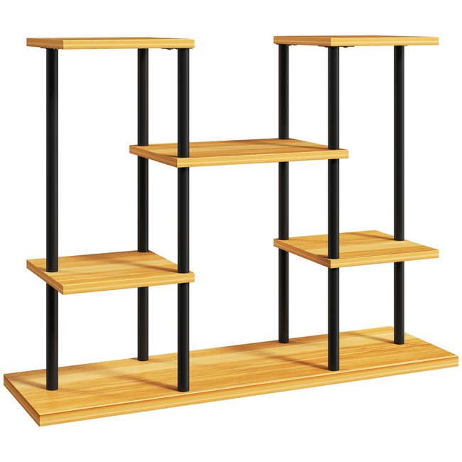 Étagère à fleurs 6 tablettes 80 x 24 x 61 cm acier noir bois verni - OUTSUNNY