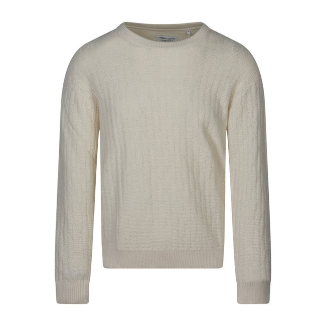 Pull écru à coupe droite pourvu d'un col rond et de manches longues écru <span itemprop=
