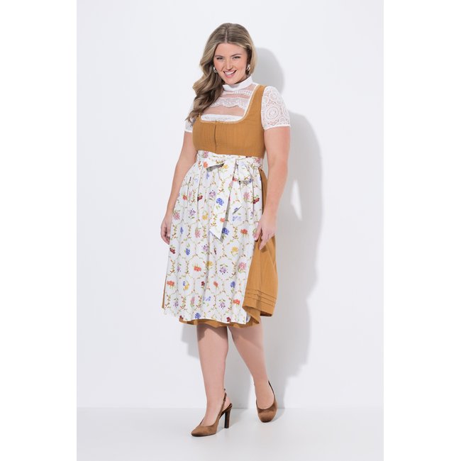 Dirndl en lin mélangé, pinces, fleurs brun doré <span itemprop=