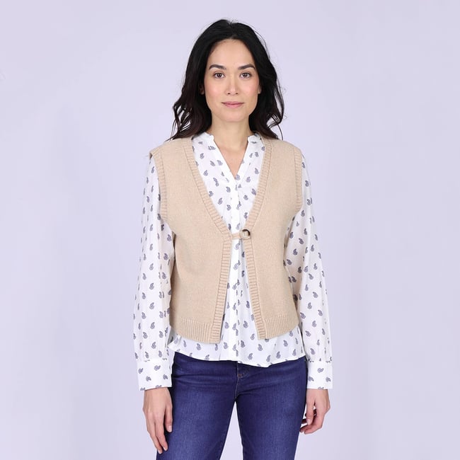 Cardigan sans manches beige <span itemprop=