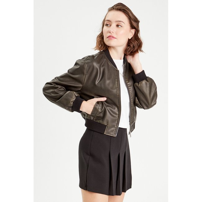 Veste bomber simili cuir noir <span itemprop=