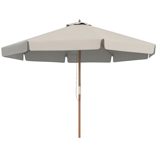 Parasol droit rond Ø 3,25 x 2,5H m bois de bambou polyester gris gris <span itemprop=