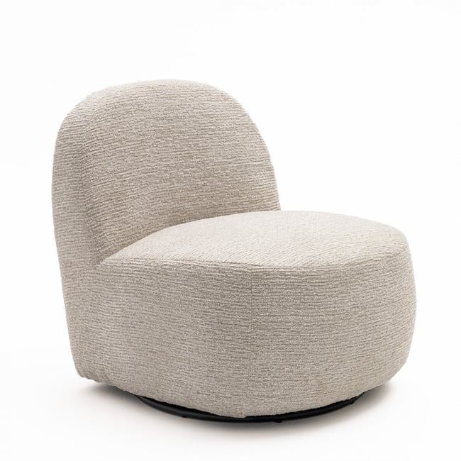 Fauteuil pivotant en tissu chenille côtelé- GROOVY Couleur écru <span itemprop=