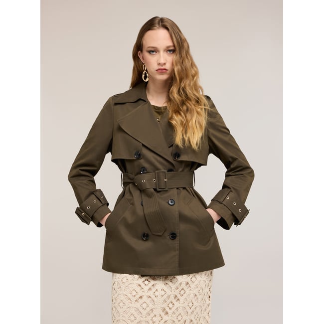 Trench-coat croisé verde militare <span itemprop=