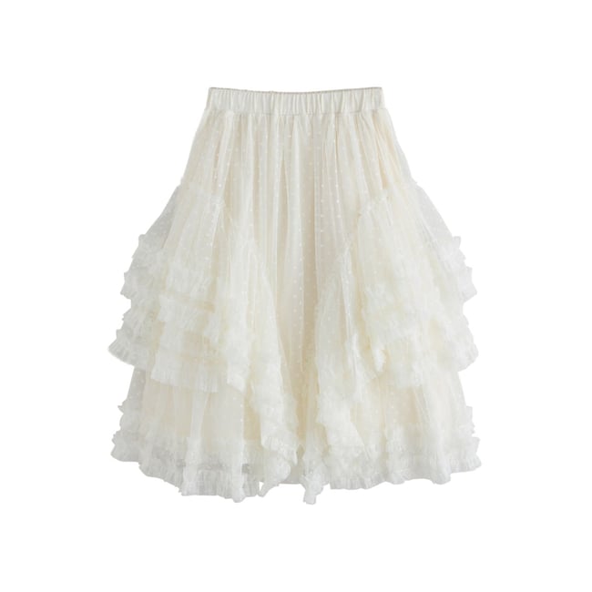 Jupe longue en mesh à superpositions crème <span itemprop=