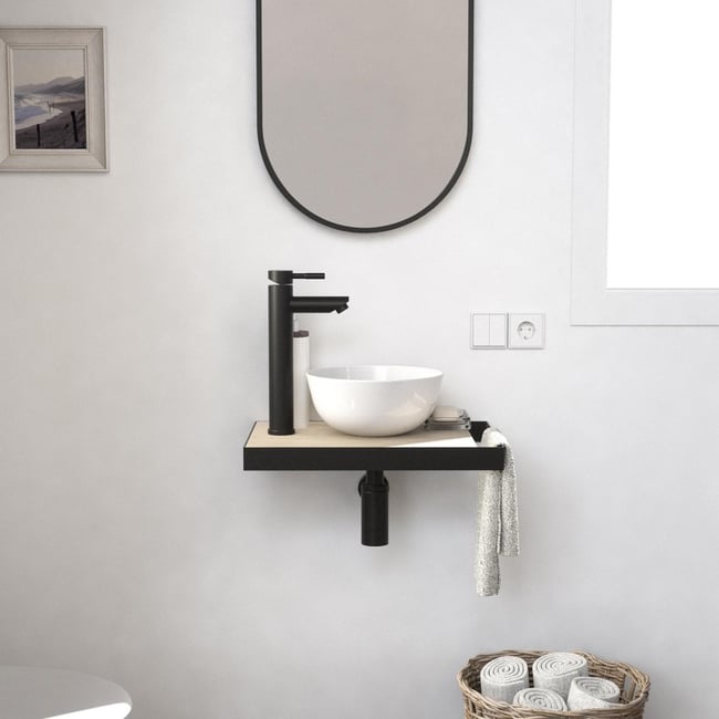 Lave-mains plan fin + vasque + miroir SOHO Couleur décor chêne <span itemprop=