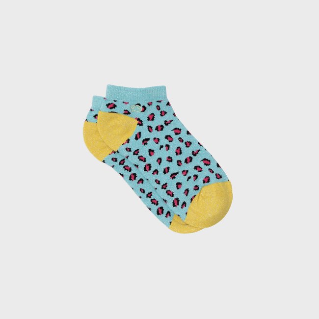 Socquettes en coton peigné LEOPARD bleu, rose et jaune <span itemprop=