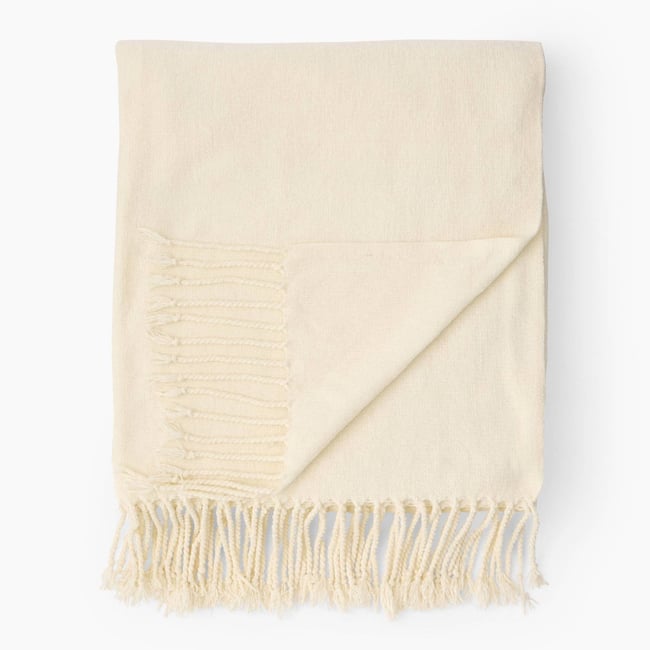 Plaid chenille uni, 130x170cm, polyester recyclé off white <span itemprop=