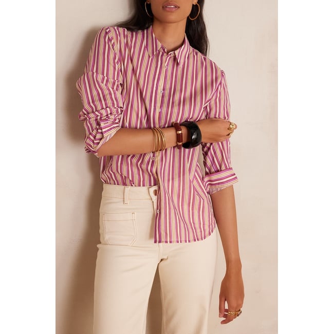 Chemisier rayée COLETTE en coton violet <span itemprop=