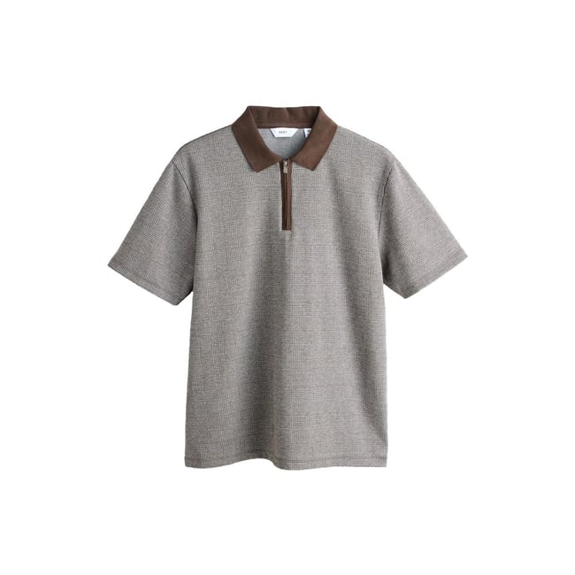 Polo héritage brossé à motif marron à carreaux <span itemprop=