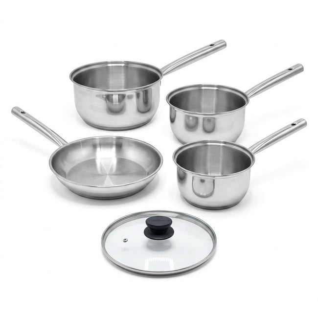 Lot 3 casseroles 18/20/22 cm et poêle 24 cm couvercle transparent|gris <span itemprop=