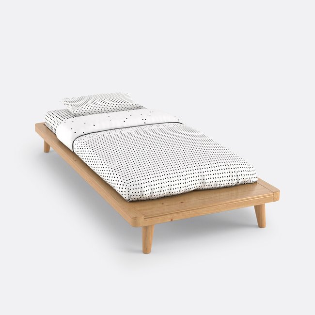 Cama con plataforma + somier + balda Jimi pino tintado roble <span itemprop=