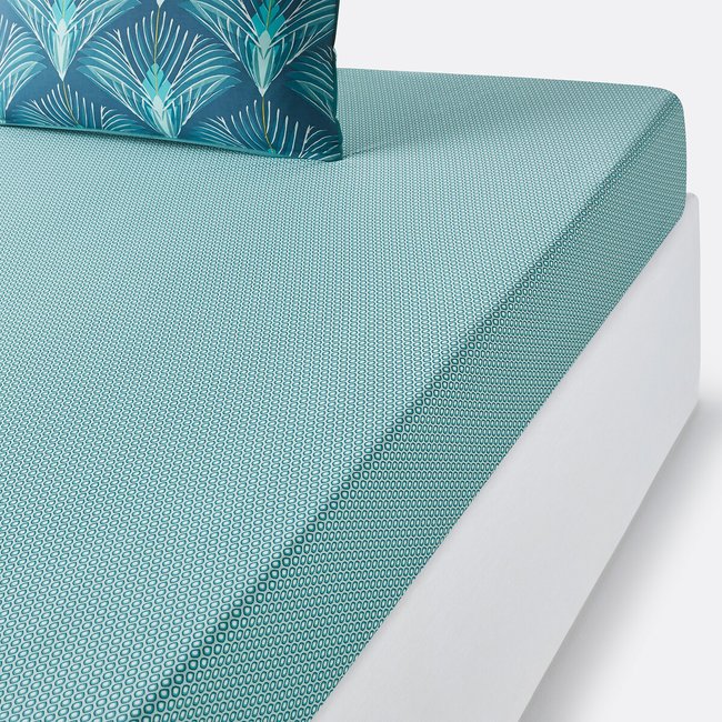 Drap-housse percale de coton, Pampelune imprimé bleu LA REDOUTE INTERIEURS