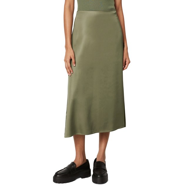 Jupe évasée en satin de viscose vert <span itemprop=