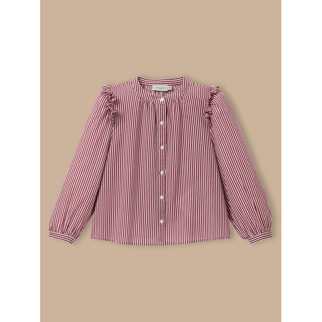 Chemise rayée volantée rayure cerise <span itemprop=