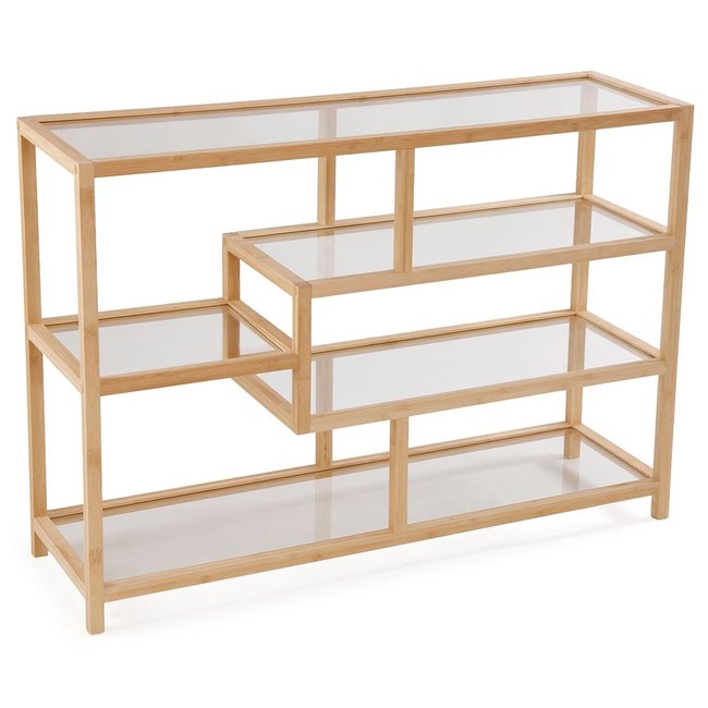 Console d'entrée bambou et plateaux en verre 114x34x79cm Couleur bois <span itemprop=