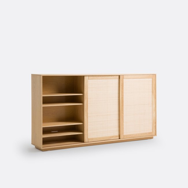 Eiken gefineerd TV-meubel met rieten deuren, Palano <span itemprop=