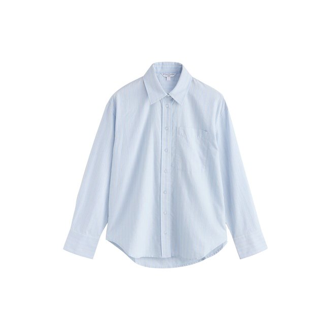 Chemise décontractée manches longues en coton rayé bleu/blanc <span itemprop=