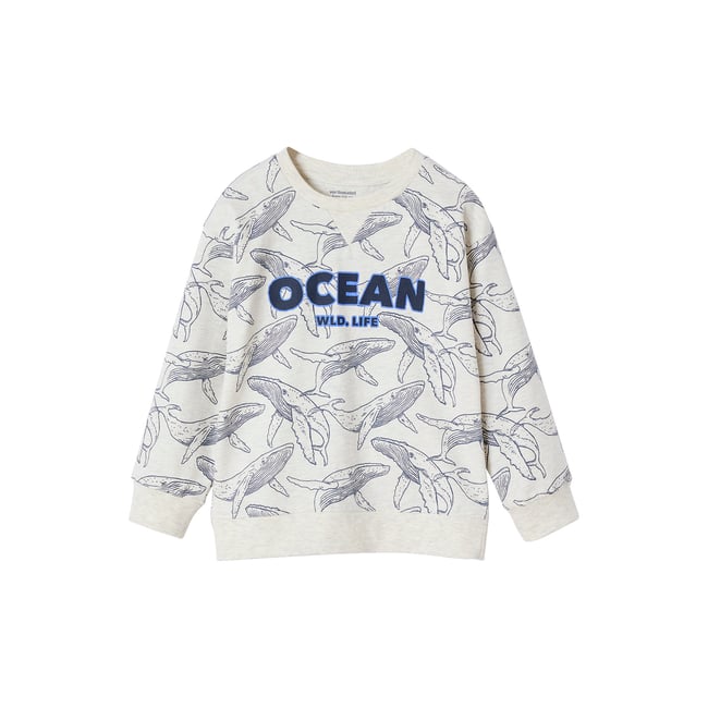 Tee-shirt esprit sweat imprimé blanc chiné <span itemprop=