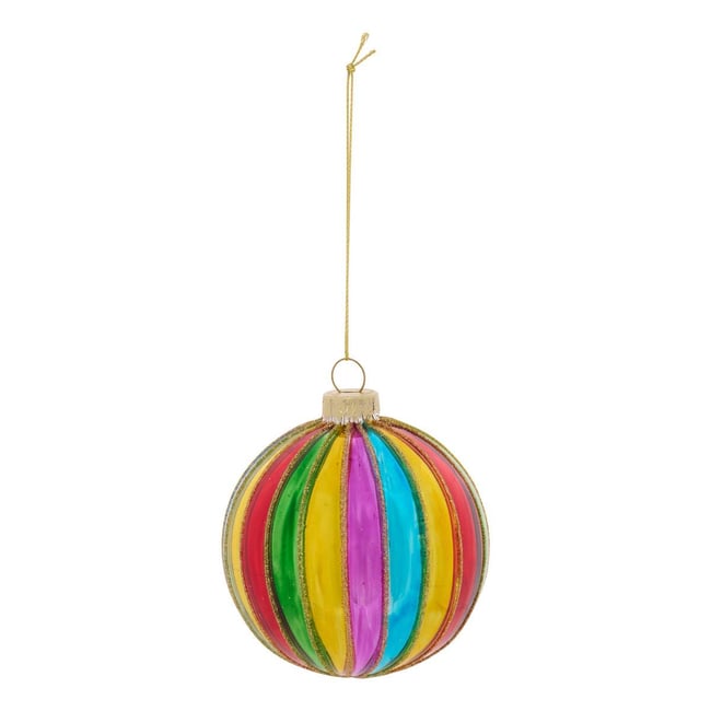 Boule de Noël en verre rayée multicolore D. 85 mm Couleur multicolore <span itemprop=