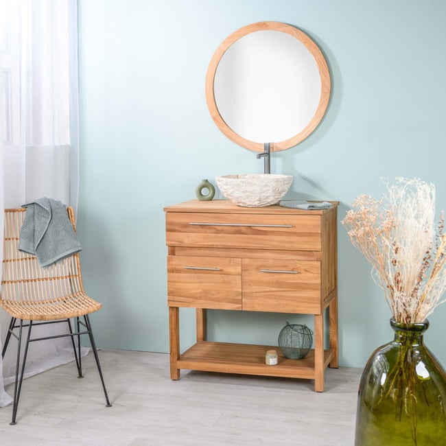 Meuble sous vasque en teck Bagster 80cm Couleur naturel <span itemprop=