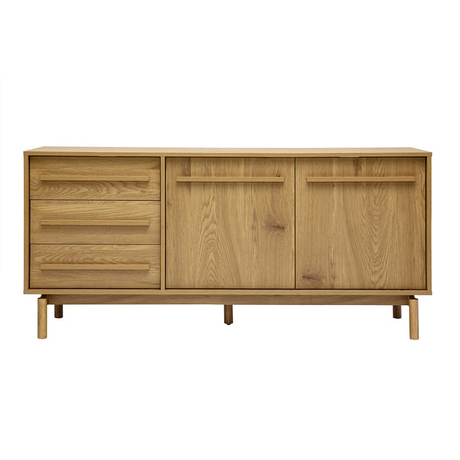 Buffet finition bois chêne 2 portes 3 tiroirs L160 cm YSEULT Couleur chêne clair <span itemprop=