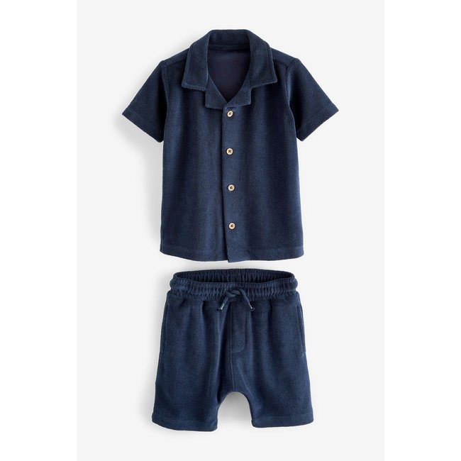 Short et chemise à manches courtes en éponge bleu marine <span itemprop=