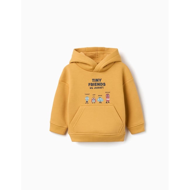 Sweat en coton peigné avec capuche et imprimé Tiny Friends jaune <span itemprop=