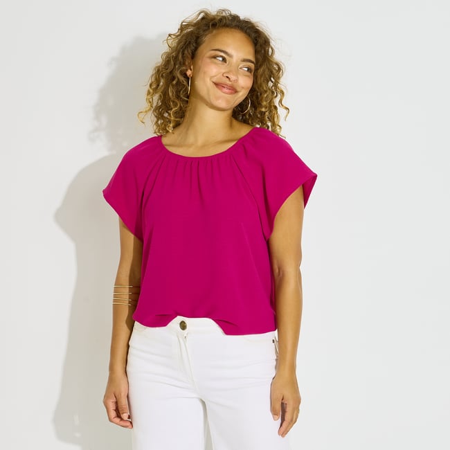 Blouse fluide manches courtes rose <span itemprop=