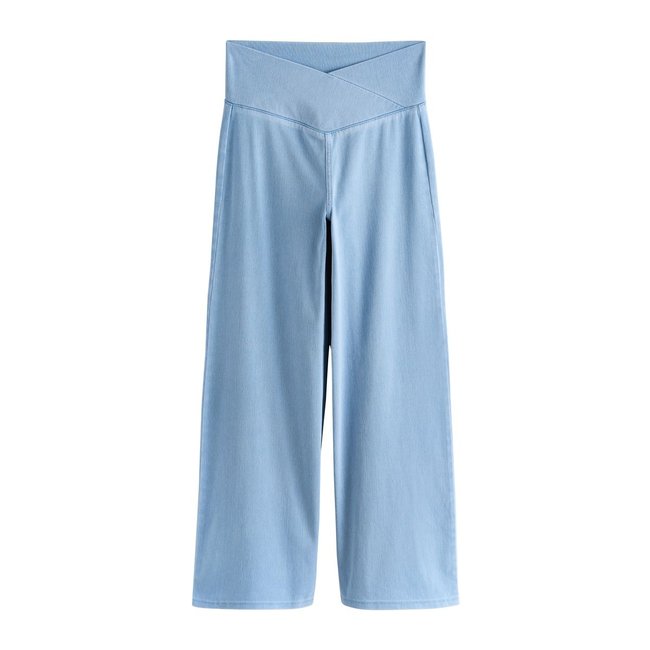 Pantalon large en jersey effet jean ceinture bleue délavée <span itemprop=