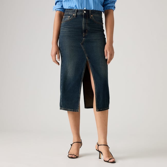 Jupe en jean Decon Slit midi high vibration <span itemprop=