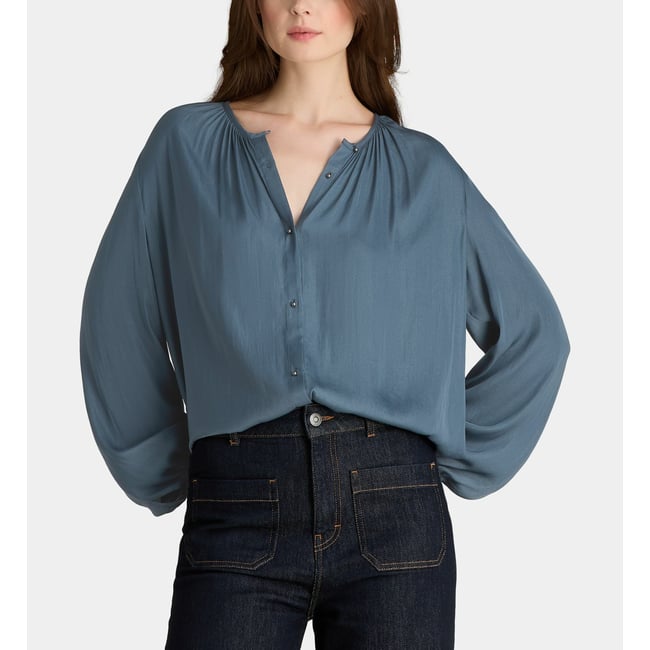 Blouse danube satl ample à manches longues bleu grisé <span itemprop=