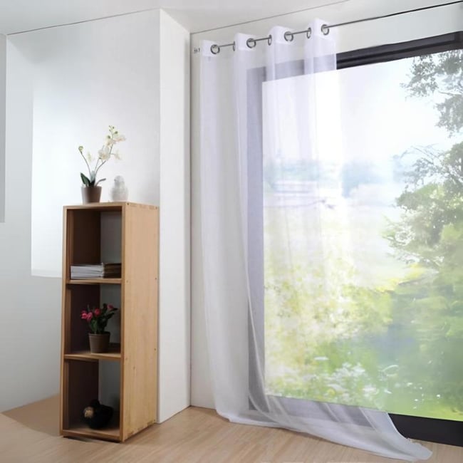 Voilage grande largeur  - Effet lin - QABANE blanc <span itemprop=
