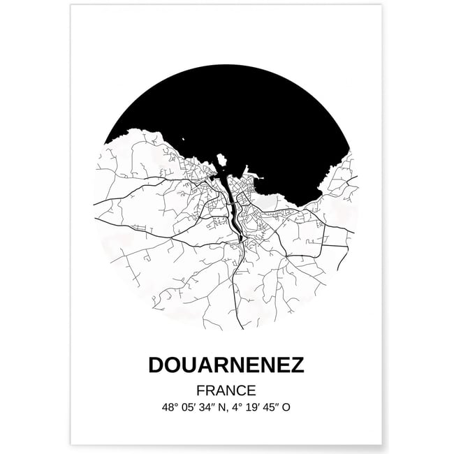 Affiche Carte Douarnenez Couleur blanc <span itemprop=