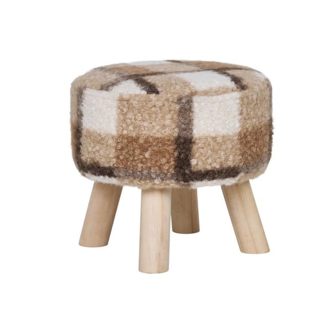 Tabouret d'appoint en tissu bouclettes - ABERDEEN Couleur beige et marron <span itemprop=
