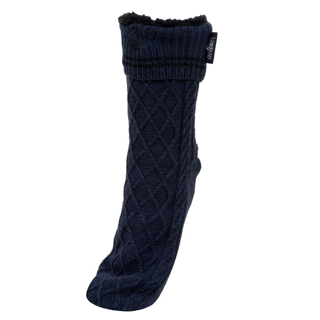 Chaussettes d'intérieur maille torsadée, picots antidérapants bleu <span itemprop=