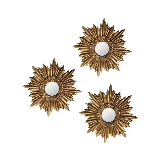Lot de 3 miroirs soleil diam ext 14,5cm Couleur or <span itemprop=