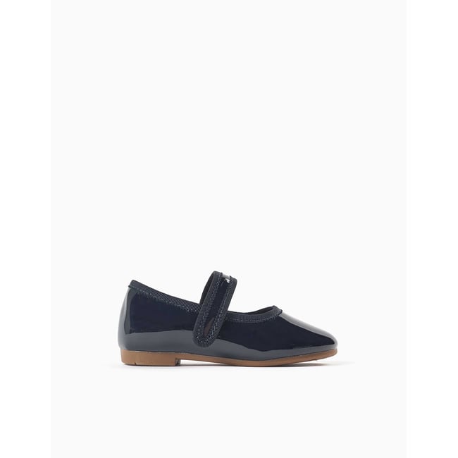 Babies vernies avec fermeture à scratch bleu <span itemprop=