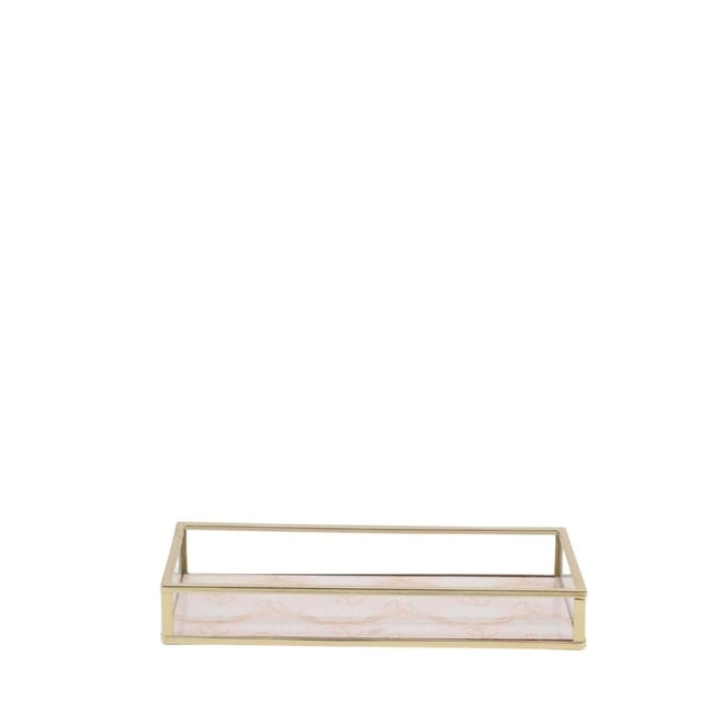 Plateau à bijoux en verre et métal 20x10cm Couleur doré <span itemprop=