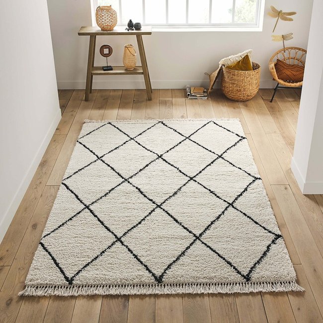 Jiraya Fringed Berber-Style Rug, white/black, LA REDOUTE INTERIEURS