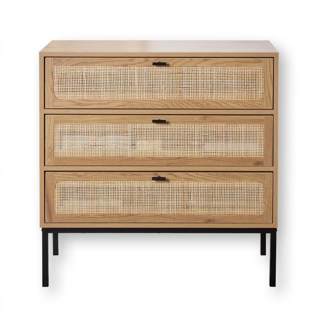 Commode 3 Tiroirs Façade Rotin L80 x P39 cm - JAYA Couleur bois  clair <span itemprop=