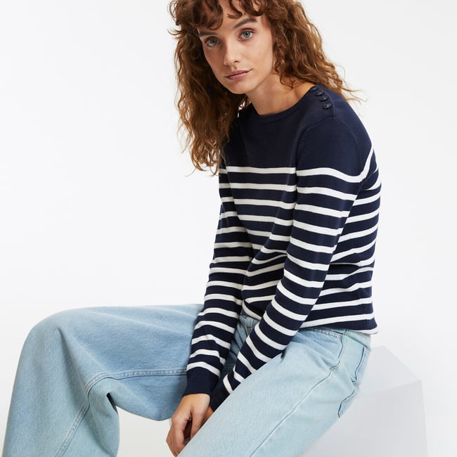 Breton Striped Jumper, ivory/burgundy striped, LA REDOUTE COLLECTIONS